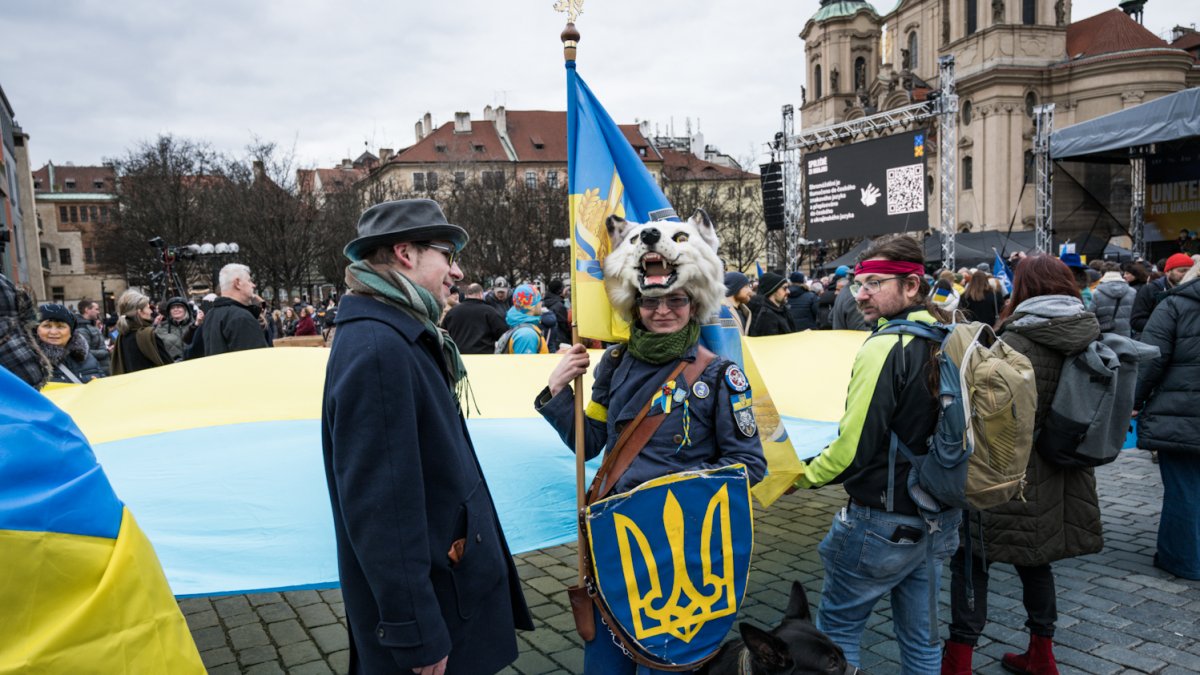 Na Staromáku probíhá demonstrace Společně za Ukrajinu. (21.2.2026)